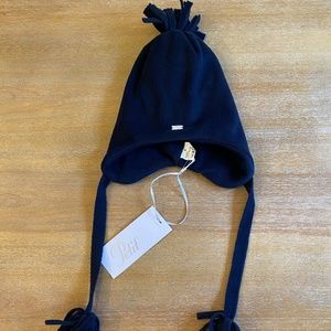NWT Petit Navy Fleece Unisex Winter Hat w/ Earflaps and Chin Tie, 2T